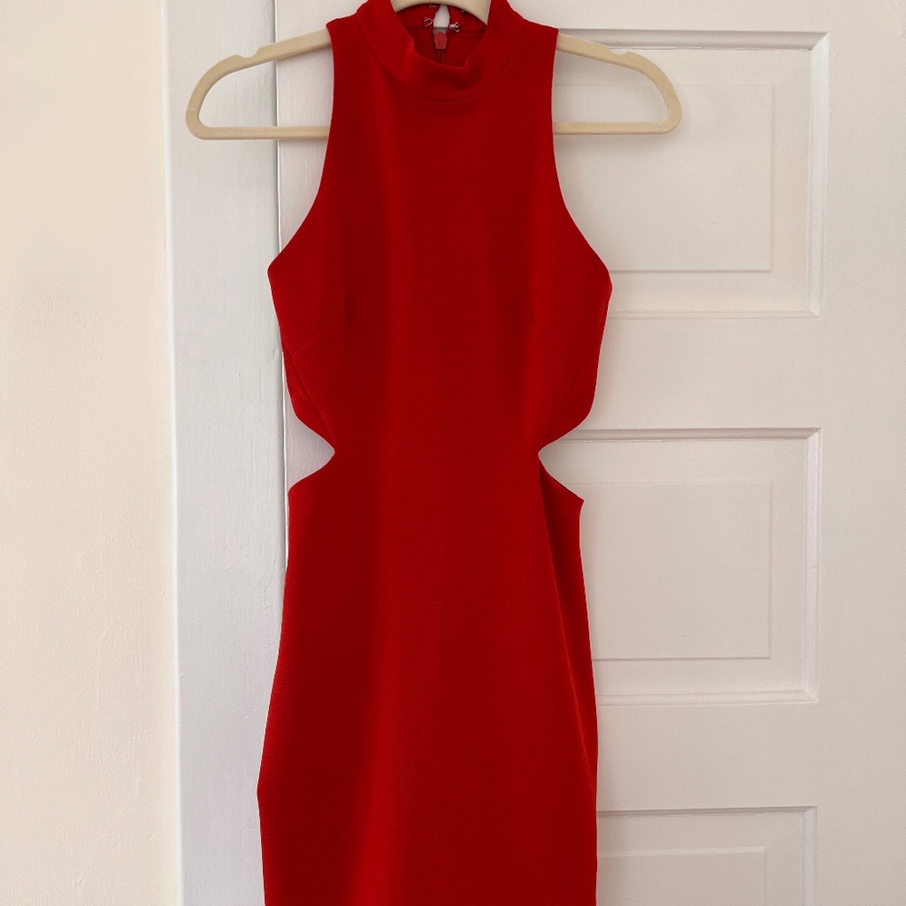 Burnt Orange Topshop Bodycon dress with side cutouts, US 4